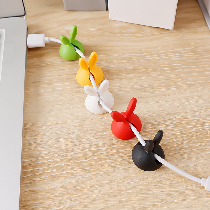 10PCS Rabbit Ear Shape Silicone Cable Organizer Holder Cute Cartoon Earphone Cable Winder Flexible USB Management Clips