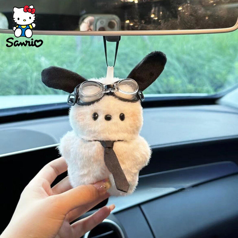 Sanrio-Plush Pochacco Bow Blush Toy Keychain para crianças, chaveiro do carro, boneca dos desenhos animados, saco pingente, presente de Natal, bonito