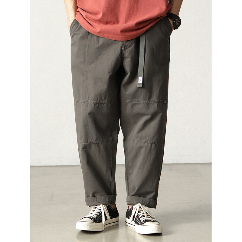 Four Seasons New Japanese Retro Woven Wide Leg Cargo Pants Men's 100% Cotton Washed Casual Loose Straight Tapered Trousers