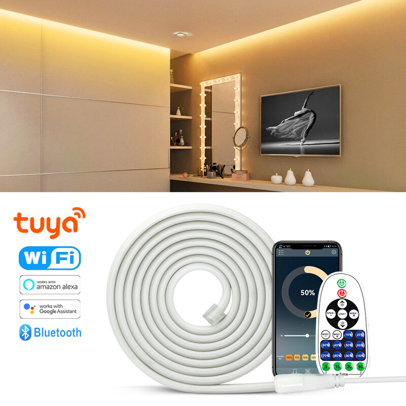 Tuya Wifi COB LED Strip Light AC 220V Smart Neon Strips Remote APP Control Flexible Tape IP65 For Outdoor Lighting Decoration