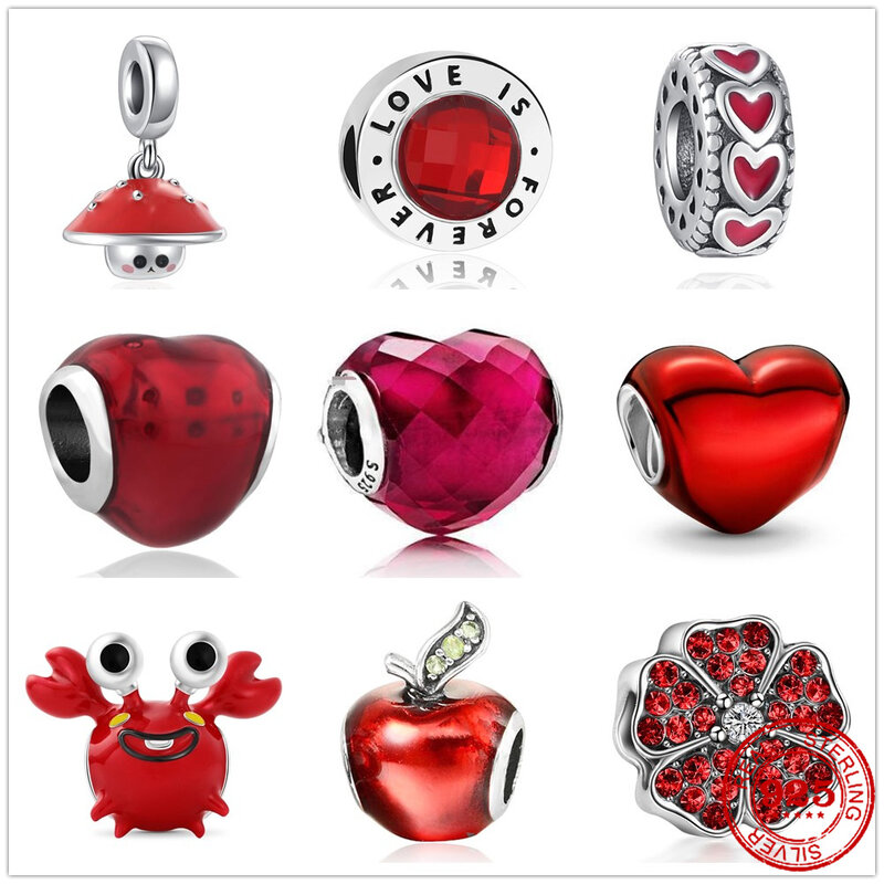 Новые бусины-подвески в виде сердца с красной планкой, подходят для оригинальных серебряных браслетов Pandora 925, женские Украшения «сделай сам»