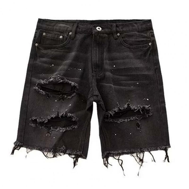 Herren Jeans shorts Herren Sommer Distressed Denim Shorts stilvolle Button Fly Multi-Pocket Design Slim Fit zerrissene Jeans für Jugendliche