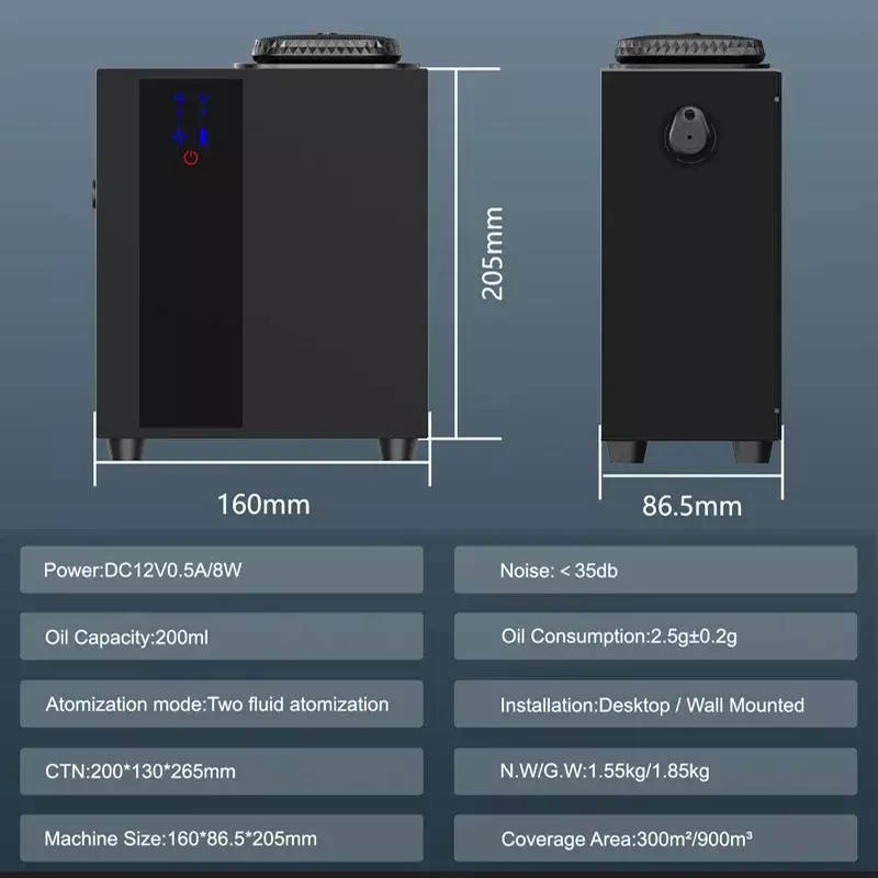 HVAC 전기 향기 디퓨저, 앱 제어 방향제, 벽걸이 향기 기계, A300, DC12V, 900CBM, 200ML
