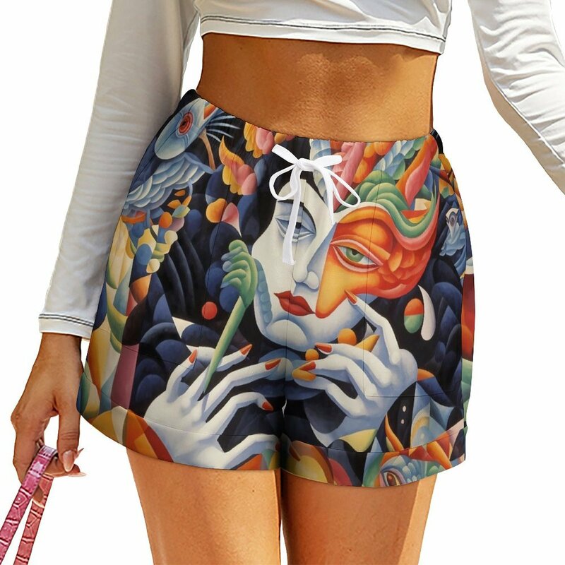 Abstract Lady Face Shorts Elastic Waist Night Club Shorts Women Street Fashion Oversized Short Pants Summer Custom Bottoms