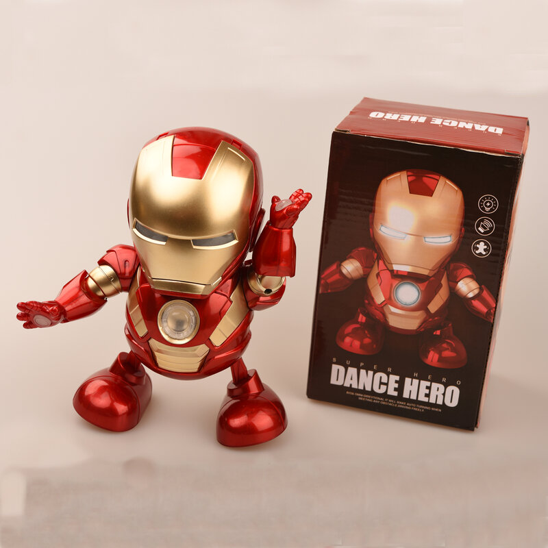 Marvel Iron Man Dance Robot mainan anak-anak boneka yang dapat bernyanyi dan menari menemani hadiah kejutan untuk anak-anak