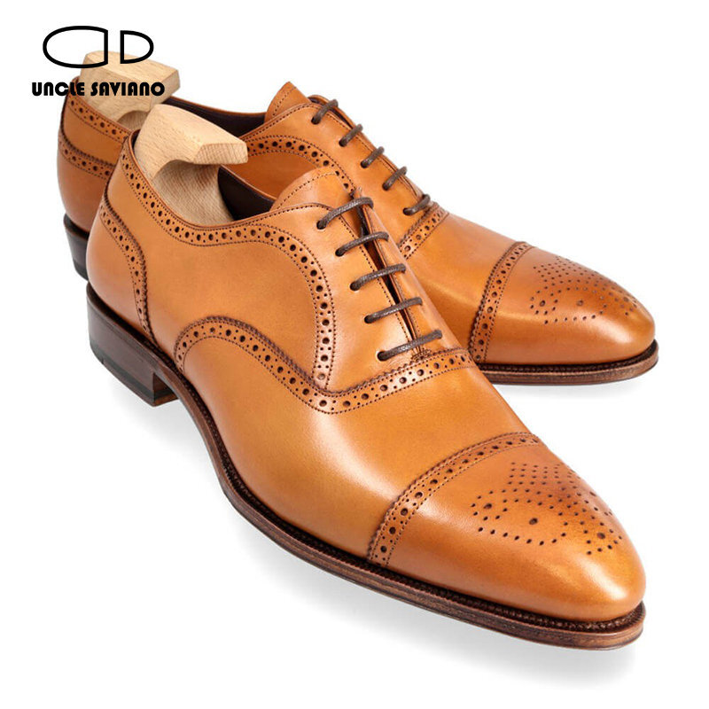 Uncle Saviano-zapatos de negocios Oxford para hombre, Calzado cómodo, sólido, de diseñador, básico, hecho a mano, de cuero genuino, 3 colores