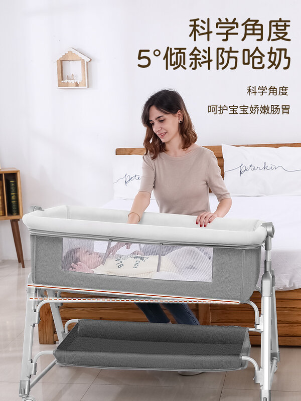 다기능 접이식 아기 침대, 모바일 및 휴대용 신생아 침대, 유럽 스타일, 대형 침대 접합