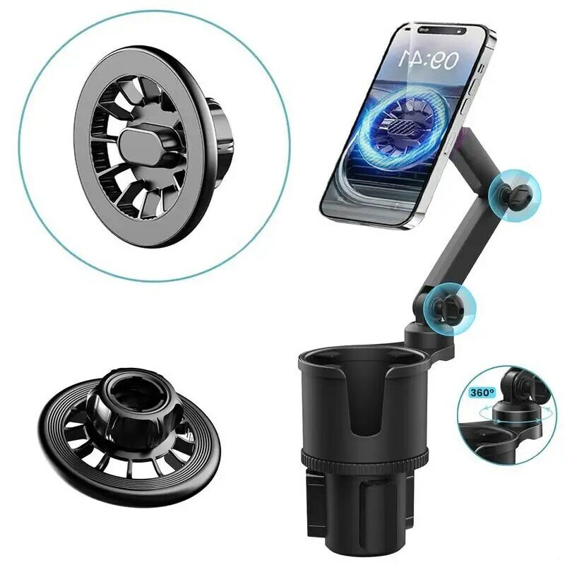 Cup Holder Phone Mount For Car Cup Expander Phone Stand For Car 360Rotation Expand Cup Holder Magnetic Long Arm Drink Holder