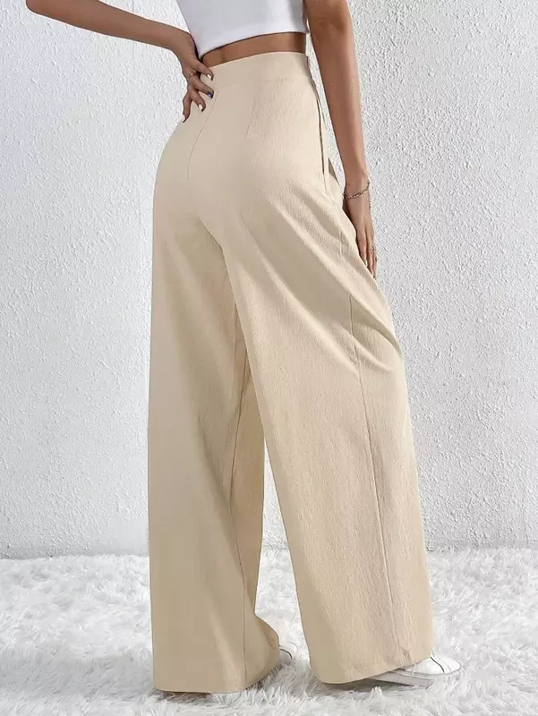 2024 Autumn/Winter New Women's Commuter Fashion Casual Loose Korean Style Folded Wide Leg Pants Loose Pants Work Trousers YSQ13