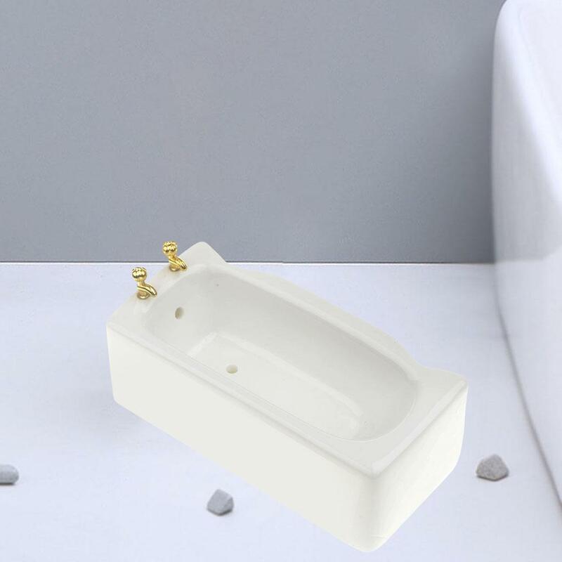 Bak mandi furnitur kamar mandi porselen/12 miniatur rumah boneka putih