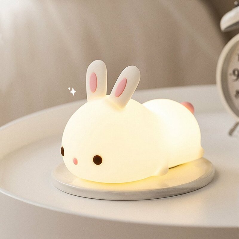 ウサギの形をした子供用リモコン付き常夜灯,調整可能な調光可能ライト,シリコン製の充電式ウサギランプ,赤ちゃんのおもちゃ,タッチセンサー,ギフト