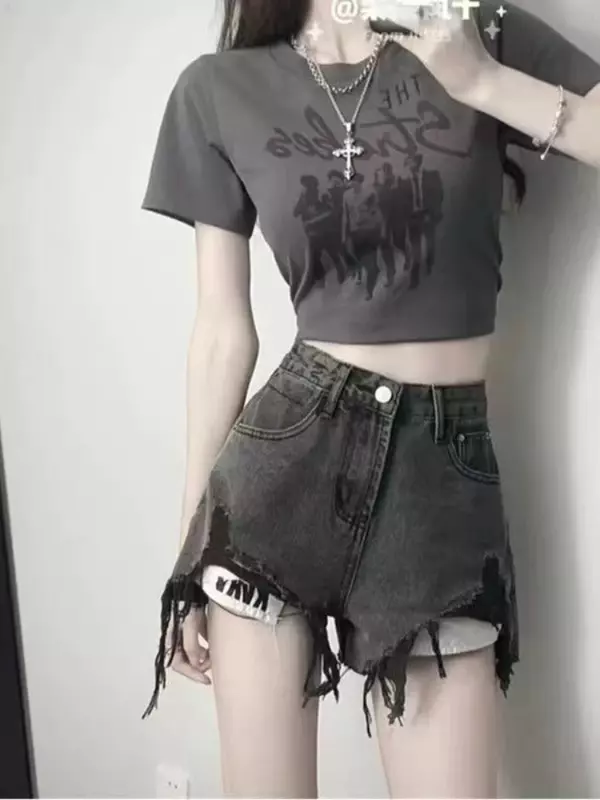 Deeptown American Retro Grunge Streetwear Sexy Denim Shorts Women 2024 Spring Summer Fashion casual Jeans Female