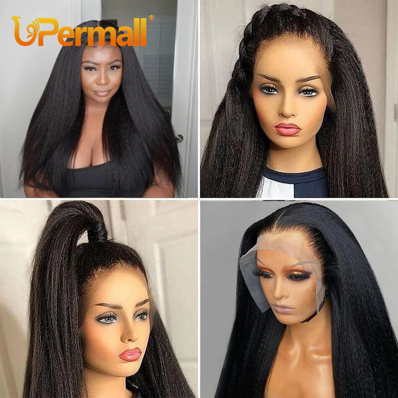 Upermall 13x6 Lace Frontal Closure Kinky Straight Pre Plucked Swiss HD Transparent Full Front Only Natural Black Remy Human Hair