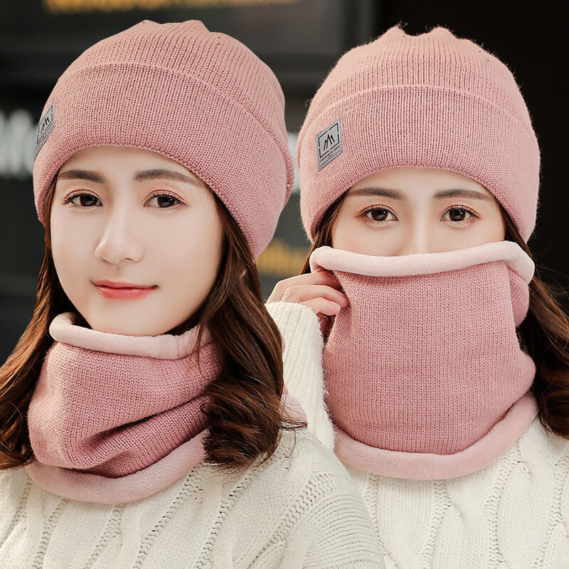 Winter Knitted Scarf Hat Set Thick and Warm Skullies Beanies Men's and Women's Outdoor Cycling Skiing Sports Hat Scarf