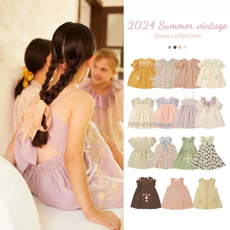 Girls' Dresses Summer 2024 Apolina Pastoral Girl Embroidery Sweep Dress Princess Dress