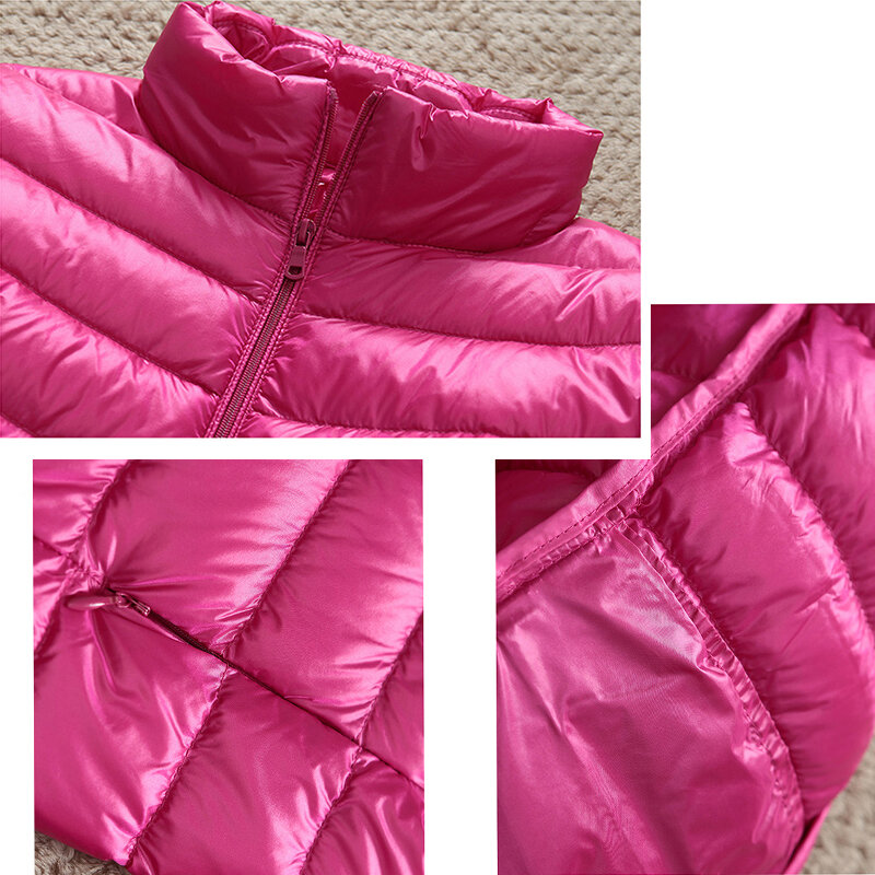 Теплая Женская Повседневная куртка на утином пуху, Женская облегающая куртка с воротником-стойкой и карманами, пальто на утином пуху, женское осенне-зимнее пальто