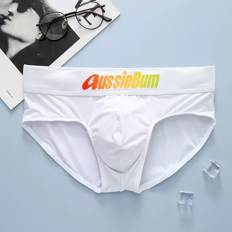 Aussiebum-Cuecas masculinas com leite de seda baixa, cinto elástico colorido, bolsa convexa U confortável