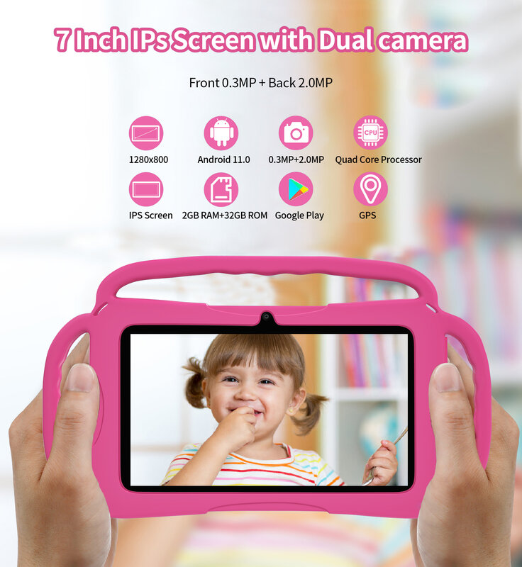 Tableta de 7 pulgadas para niños, dispositivo con Android 11, Quad Core, 2GB RAM, 32GB ROM, 4000mAh, cámara Dual, WiFi, Control Parental