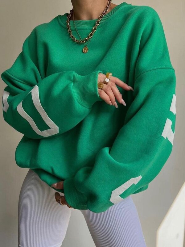 Combhasaki 여성용 그런지 루즈 풀오버 스웨트 셔츠, 레터 프린트 캐주얼 두꺼운 긴팔 상의, 가을 후디 스트리트웨어, Y2K