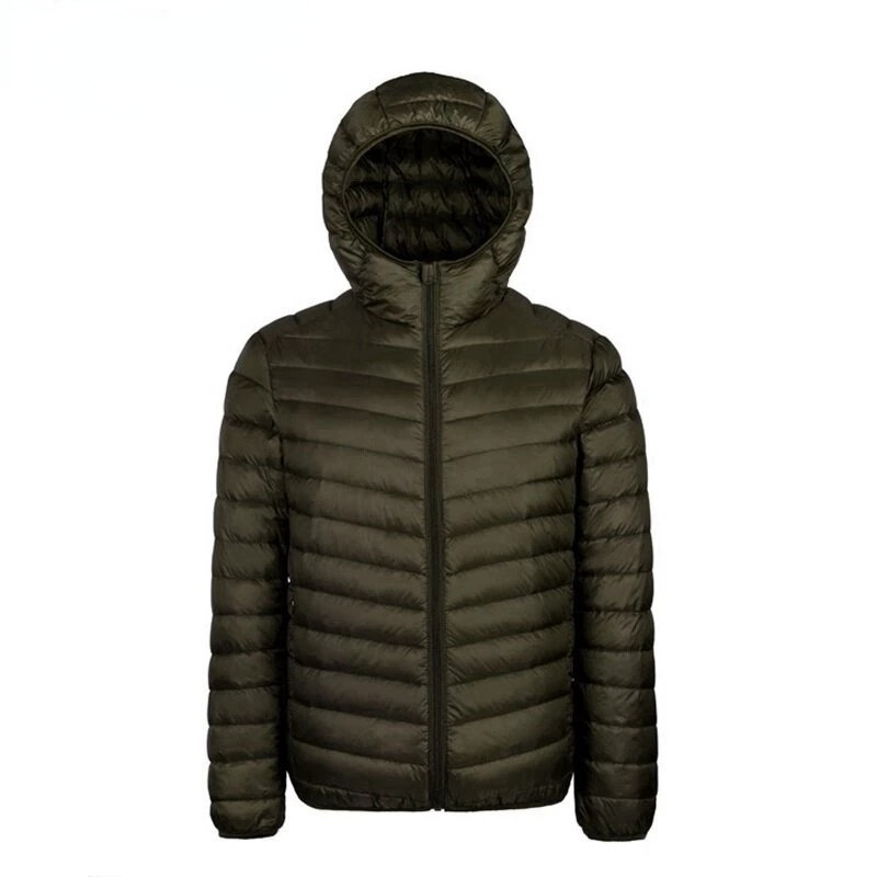 Jaqueta super leve para homens, casaco com capuz térmico, casaco leve de penas, 90% pato branco, novo, 2022