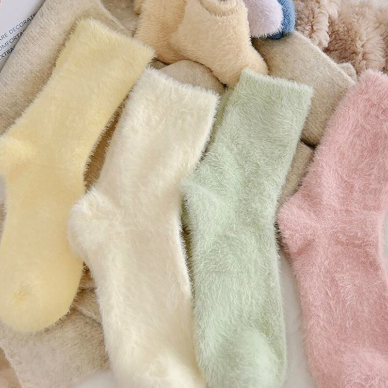 Cute Mink Velvet Socks For Women Girls Autumn And Winter Elastic Thicken Thermal Coral Velvet Sleep Plush Floor Plush Socks