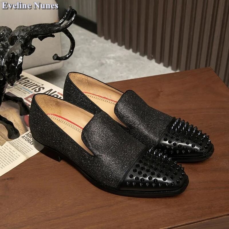 Black Splicing Rivet Decor Men Shoes Slip on Men Shoes Comfortable Loafers Spring Dress Shoes Big Size 38-48 Zapatillas Mujer
