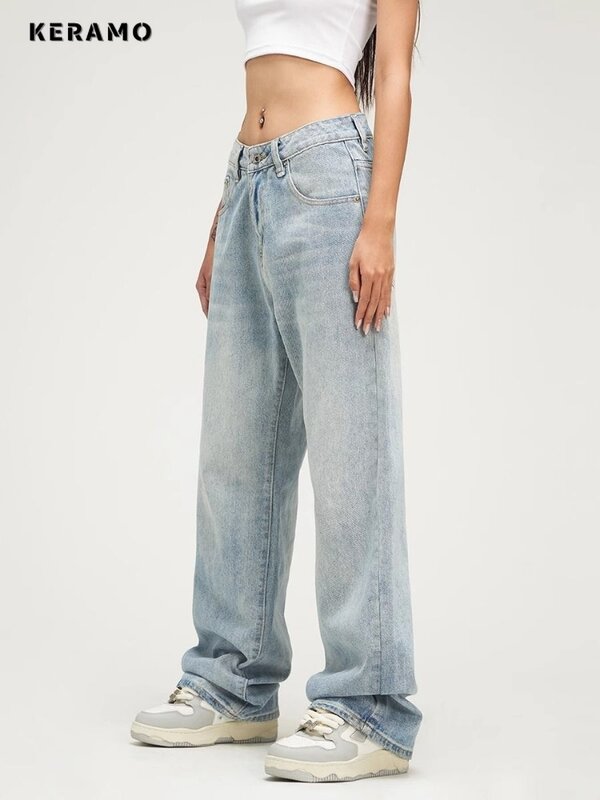 Y2K Light Blue Baggy Japanese 2000s Denim Trouser Female Street Retro High Waist Trashy Jeans Women Washed Vintage Casual Pants