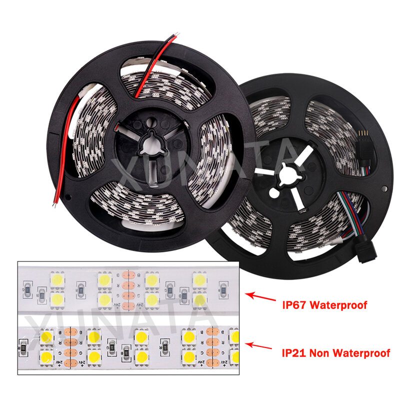 Tira de luces LED de 5m, 12V de CC, 24V, SMD5050, 600, cinta LED Flexible, doble fila, impermeable, para decoración del hogar