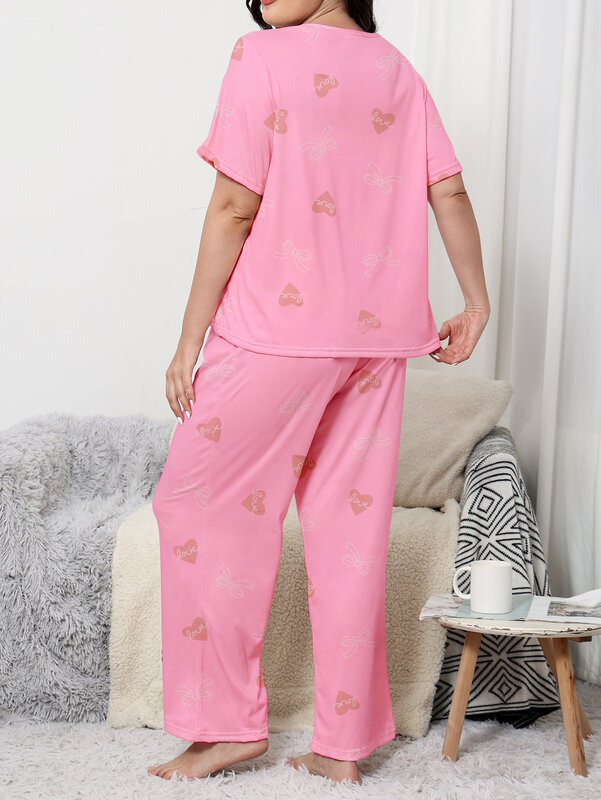 Set piyama ukuran Plus dengan lengan pendek dan celana panjang, pakaian rumah gaya anak perempuan dapat dipakai secara eksternal dengan bahan sutra susu