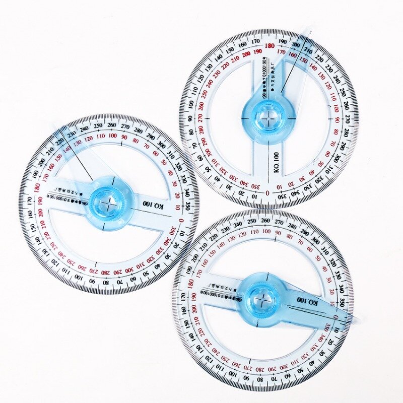 2PC/lot Hot Sale Circular 10cm Plastic 360 Degree Pointer Protractor Rulers Angle Finder for Student Stationery Gift Protractor