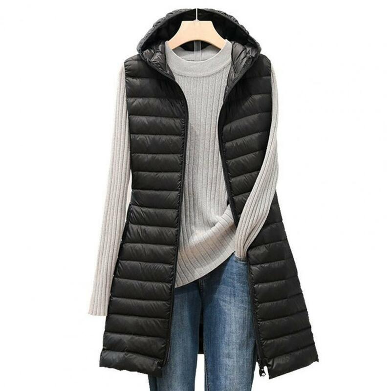 Женский жилет, пальто с подкладкой и капюшоном, средней длины, толстая, теплая, на молнии, без рукавов, мягкая, легкая женская зимняя одежда