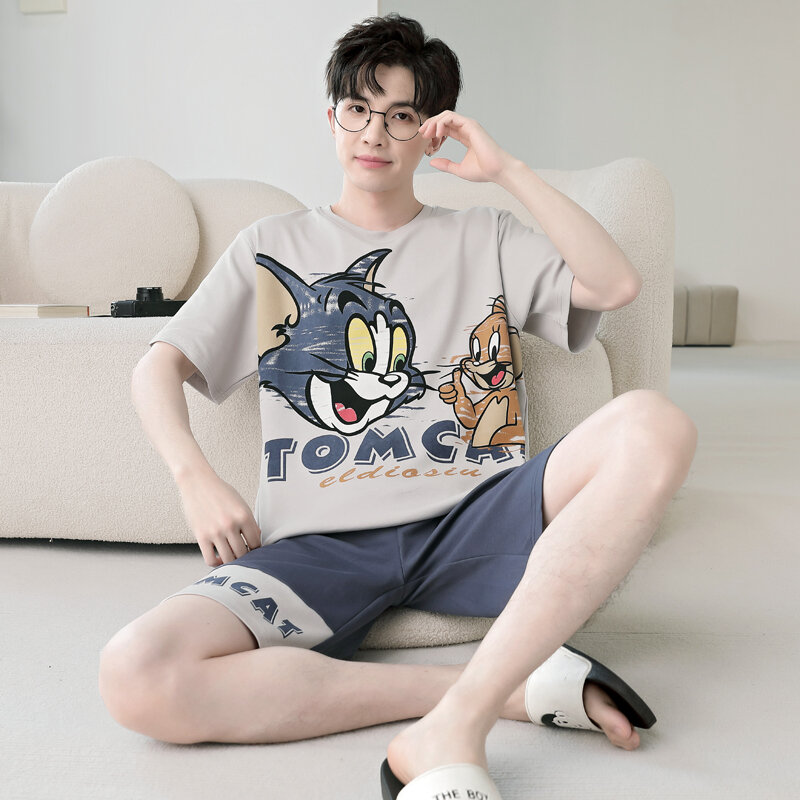 New Top Pijama for Men 2 Pieces Lounge Sleepwear Pyjamas Hombre Summer Bedgown Home Clothes New Boy 100% Pure Cotton Pajamas Set