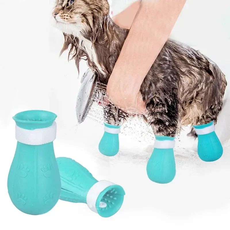 Sapatos de gato anti-risco ajustáveis, protetor de garra, botas de lavagem de banho, cobertura de unhas