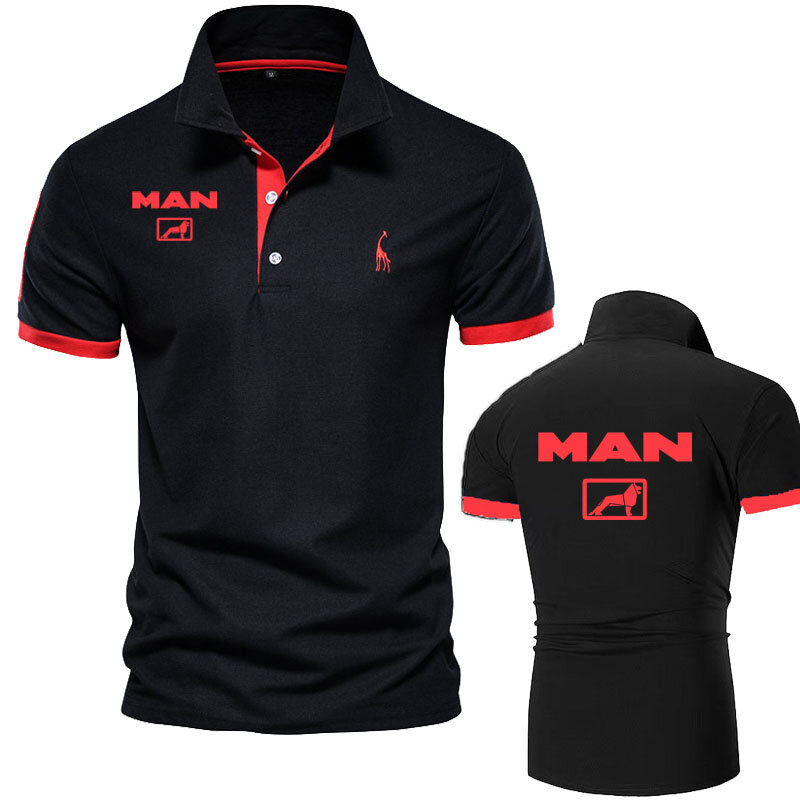 Мужская рубашка-поло с принтом грузовика, новая спортивная быстросохнущая дышащая хлопковая рубашка-поло, деловые повседневные шорты с рукавом, 2024