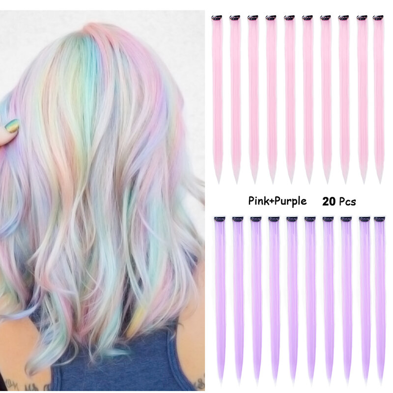 Clips in Mixed Colors On Rainbow Hair Accessorie Ombre Colored Clip in Hair Extension Party Highlight Multiple Colors Hairpieces
