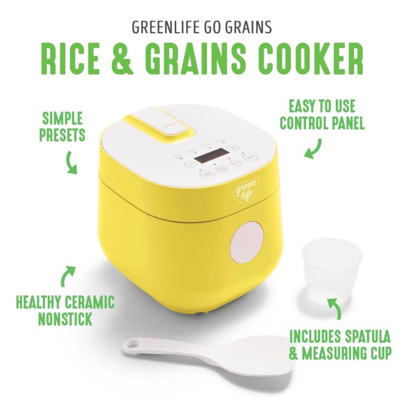GreenLife Healthy Ceramic Nonstick, 4-Cup Rice and Grains Cooker, Yellow
