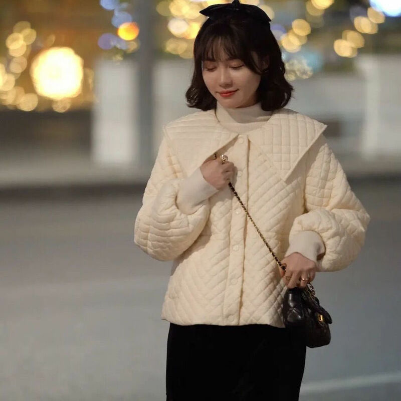 Abrigo de algodón con cintura y cuello de muñeca para mujer, abrigo elegante informal ajustado, versión coreana, nueva moda, otoño e invierno, 2022