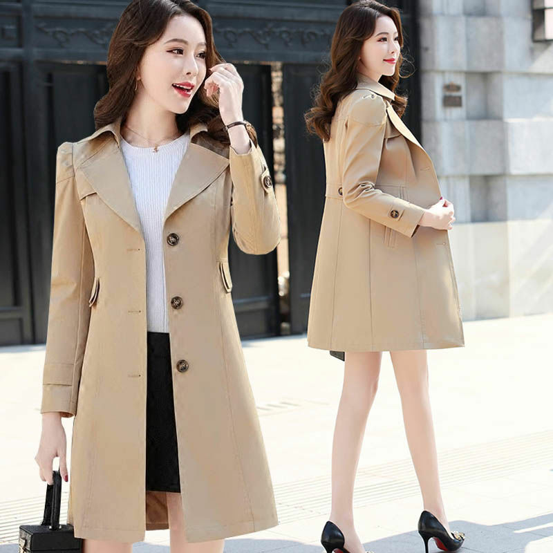 Manteau long à boutonnage simple pour femme, coupe-vent, pardessus slim, grande taille, printemps, automne
