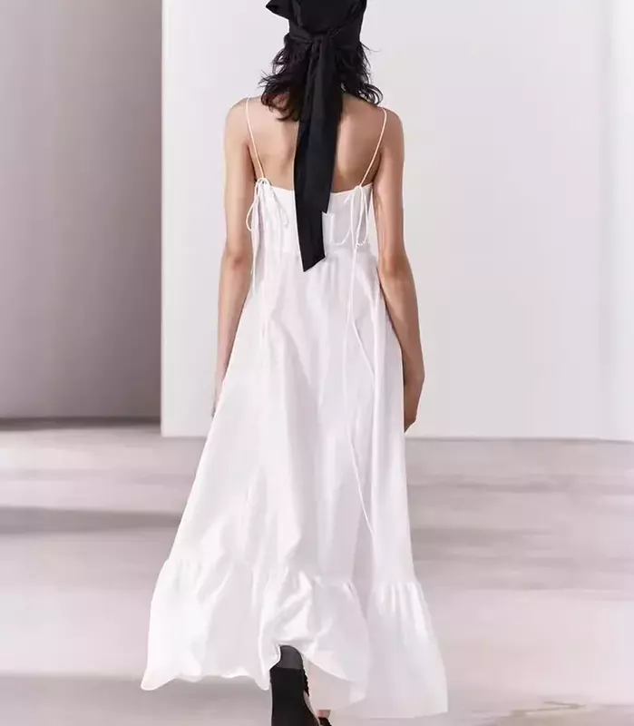Vestido decorativo en capas para mujer, color blanco, novedad de verano