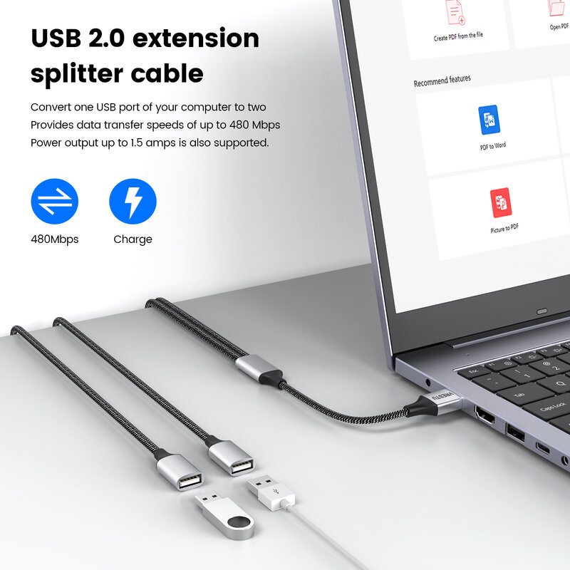 USB to 3 USB 2.0 HUB Dual 4Port Multi Splitter Adapter OTG for PC Laptop Surface Computer Accessories USB A Extension Power Data