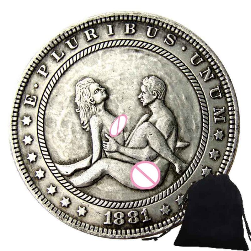 Monedas de pareja de arte de un dólar de club nocturno de amor romántico, moneda de decisión de bolsillo, moneda conmemorativa de la buena suerte + bolsa de regalo