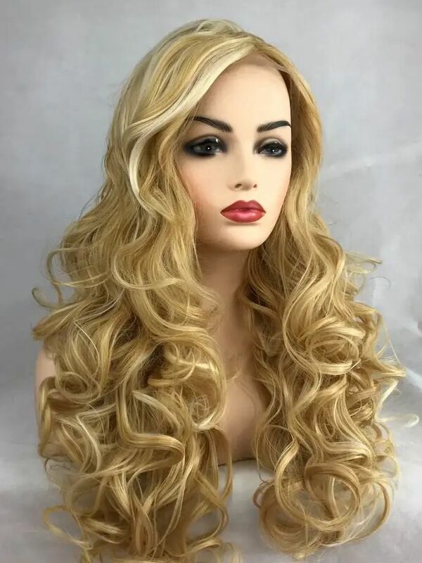 Blonde Lace Front Wigs Highlight Body Wave Colored Synthetic Wig for Women Dark Roots Cosplay Glueless Wig