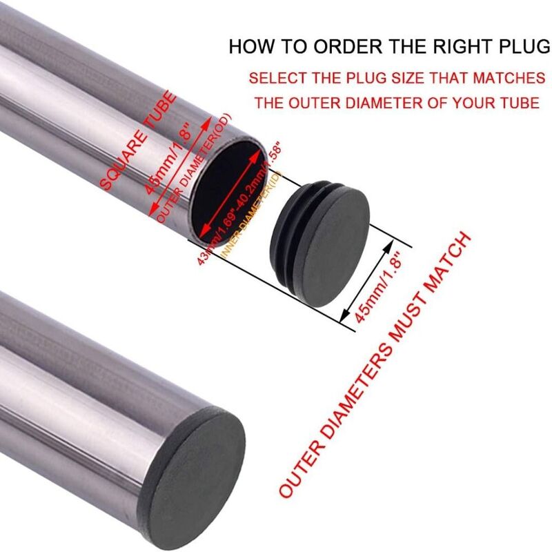 10pcs 1 3/4 Inch Round Plastic Plug Non-slip 45mm Round Pipe Tubing End Cap Plastic Plug Black End Cap Pipe Tubing