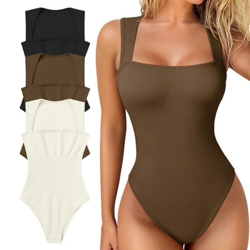 Skinny Bodysuit Elegant Square Neck Bodysuit for Women Tummy Control Playsuit with High Elasticity Breathable Fabric for Summer