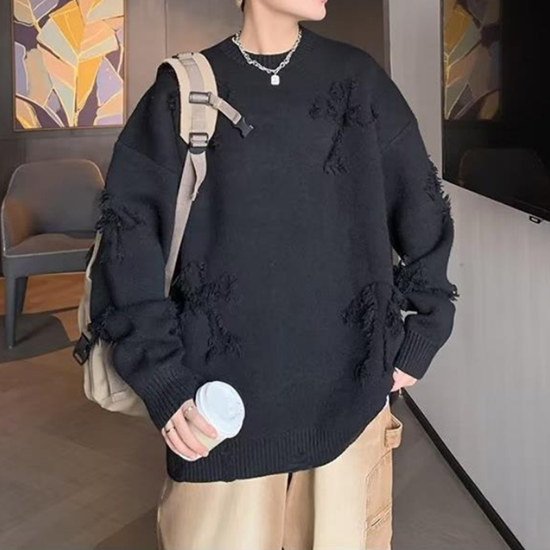 Новинка осенней уличной одежды Y2K, мужской черный Универсальный свитер в ретро стиле с дырками для мужчин и женщин, Свитер оверсайз с длинным рукавом