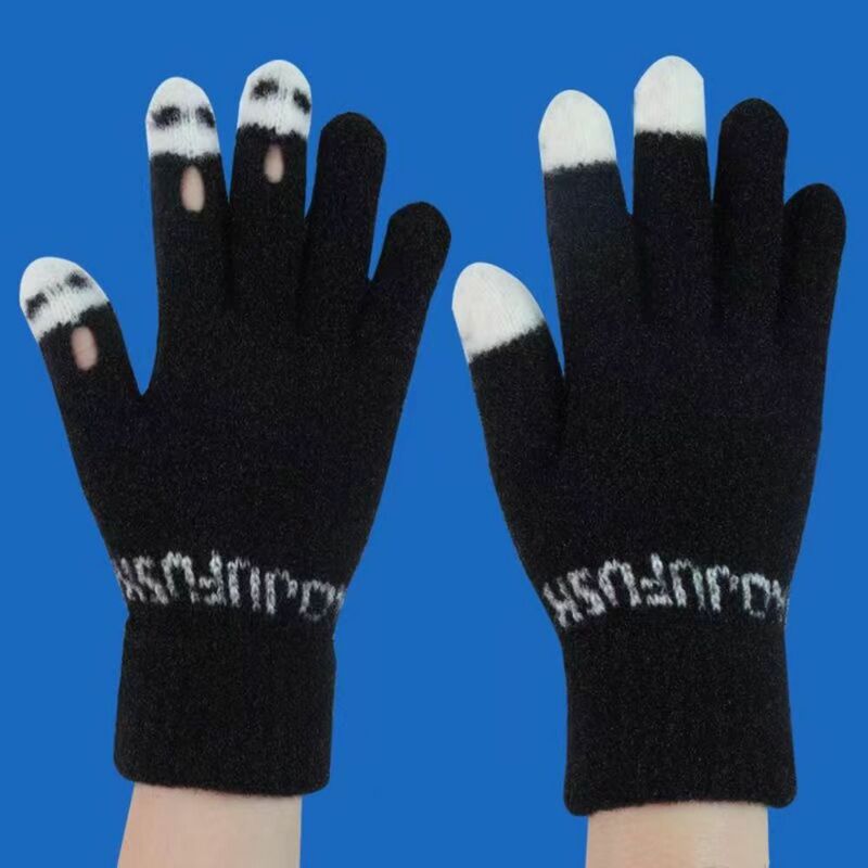 Windproof malha luvas de dedo completo, manter quente, prova fria, Stretch Touch Screen, Show Fingers, moda inverno