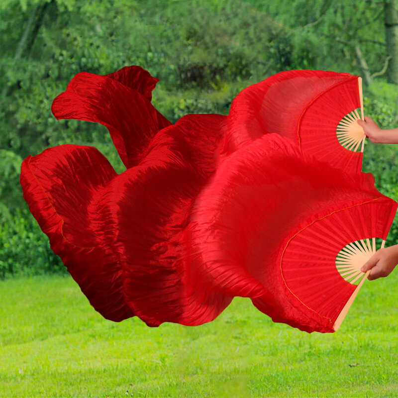 Wholesale 1 Pair Gradient Color 100% Real Silk Belly Dance Fan Veils Dancer Performance Show Props 120cm 150cm 180cm Customized
