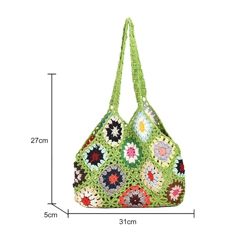 Borsa Tote da donna borsa lavorata a maglia di grande capacità all'uncinetto floreale borsa Boho tagliata a mano alla moda borsa Vintage multicolore scava fuori
