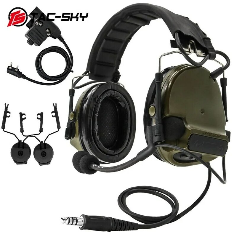 TS TAC-SKY COMTAC III Military Tactical Headset Hearing Protection Silicone Earmuffs with U94 PTT and ARC Helmet Mount Adapter