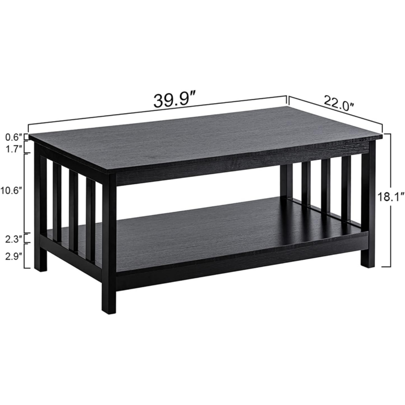 Рабочий журнальный столик, черный деревянный стол для гостиной с полкой, 40 дюймов, черный